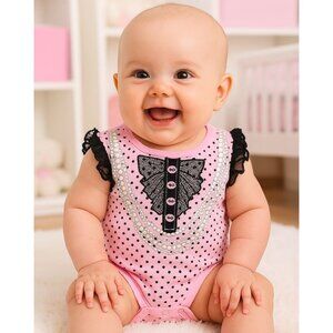 3-6M GUMBALLS Baby Girl Dressed to Impress Onepiece Bodysuit Pearl Graphic